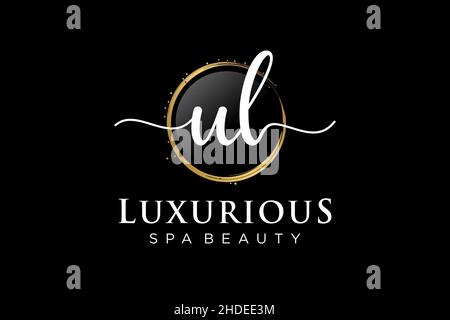 Logo femminile UL iniziale. Utilizzabile per Logo per moda, fotografia, matrimonio, bellezza, affari. Modello di disegno del logo del vettore piatto . Illustrazione Vettoriale