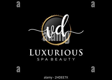 Logo VD femminile iniziale. Utilizzabile per Logo per moda, fotografia, matrimonio, bellezza, affari. Modello di disegno del logo del vettore piatto . Illustrazione Vettoriale