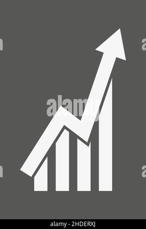 Grafico di crescita vettoriale bianco su sfondo grigio scuro. Illustrazione Vettoriale
