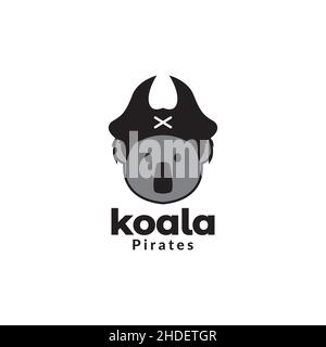 faccia cute koala pirati logo design vettore grafico simbolo icona illustrazione idea creativa Illustrazione Vettoriale