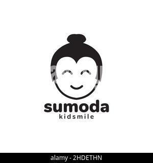 faccia cute sorriso sumo logo design vettore grafico simbolo icona illustrazione idea creativa Illustrazione Vettoriale