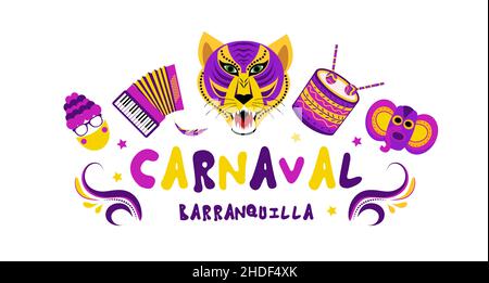 Banner poster di Barranquilla Carnival. Maschera per feste di Carnevale per il tuo design. Illustrazione vettoriale Illustrazione Vettoriale