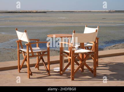 GB, Green Bar, Cafe, Bahrain Fort Museum, affacciato sul Golfo Persico (Golfo Persico), Regno del Bahrain Foto Stock