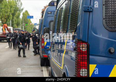 Polizia autobus speciale per le unità di trasporto. Kiev, Ucraina. Foto Stock