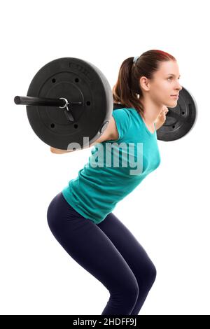 sollevamento pesi, allenamento, squat, barbell, allenamenti, squat, campane Foto Stock