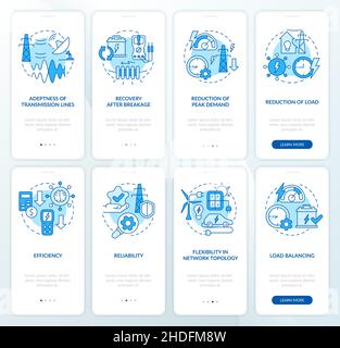 Schermata dell'app mobile onboarding blu Smart Grid Illustrazione Vettoriale