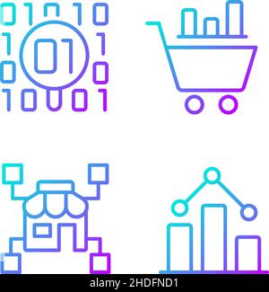 Set di icone vettoriali lineari a gradiente per analisi e data mining retail Illustrazione Vettoriale