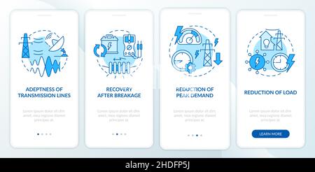 Applicazioni della schermata dell'app mobile onboarding blu Smart Grid Illustrazione Vettoriale