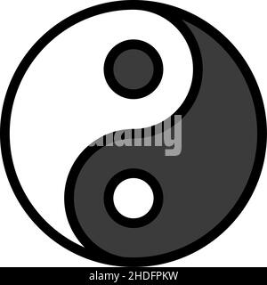 Icona Yin e Yang. Contorno grassetto modificabile con disegno di riempimento a colori. Illustrazione vettoriale. Illustrazione Vettoriale