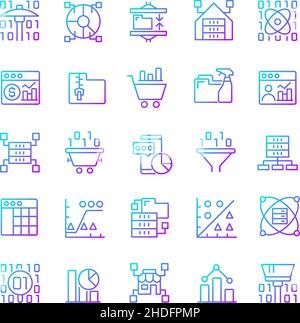 Set di icone vettoriali lineari gradiente data mining Illustrazione Vettoriale