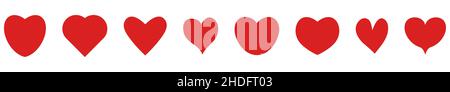 Serie di icone rosse del cuore. Concetto di amore. Elementi di design per vacanze romantiche Illustrazione Vettoriale