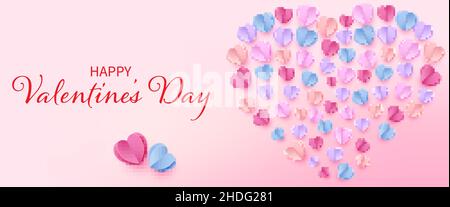 Banner buon San Valentino. Poster orizzontale, volantino, biglietto d'auguri, intestazione per il sito Web Illustrazione Vettoriale