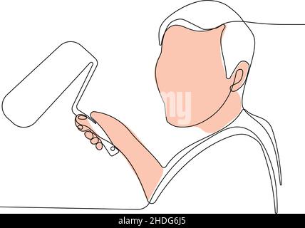 Pittore che indossa guanti pittura parete con rullo Illustrazione Vettoriale