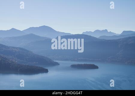 walchensee, nebbia mattutina, camminate, nebbia mattutina Foto Stock