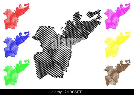 Distretto di Sukma (Stato di Chhattisgarh, divisione Bastar, Repubblica dell'India) illustrazione vettoriale della mappa, schizzo della mappa di Sukma Illustrazione Vettoriale