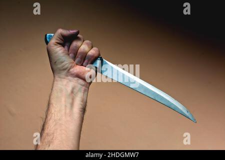 minacce, coltello da tavolo, attacco, crimine, criminale, thriller, arma, minaccia, coltelli da tavolo, attacchi, crimini, criminali, ladri, ladri, thriller, armi Foto Stock