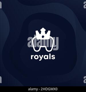 giochi logo design con gamepad e corona Illustrazione Vettoriale