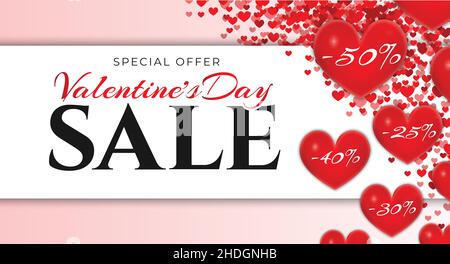 San Valentino Sconto sfondo Banner con cuori e 50% di sconto Illustrazione Vettoriale