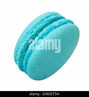 Macaroon blu isolato su sfondo bianco. Tracciato di ritaglio Foto Stock