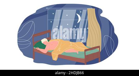 Carattere di sonno del cartone animato piatto, concetto di illustrazione vettoriale di sonno sano Illustrazione Vettoriale
