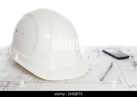 ufficio, piano, progetto, hardhat, architetto ufficio, uffici, pianificazione, piani, progetti, progetti, progetti, planimetria, hardhat, uffici di architetto Foto Stock