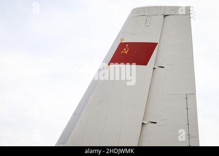 KIEV, UCRAINA - 01 AGOSTO 2021: Aeroflot Ilyushin il-18A esposto al Museo dell'Aviazione statale di Oleg Antonov Foto Stock