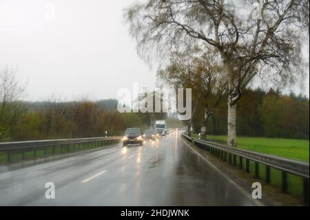 meteo, pioggia, bundesstrasse, hunsrückhöhenstraße, weathers, piovendo, bundesstrasses Foto Stock