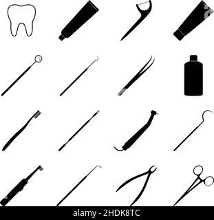 Set di icone dentali nere, illustrazione vettoriale Illustrazione Vettoriale