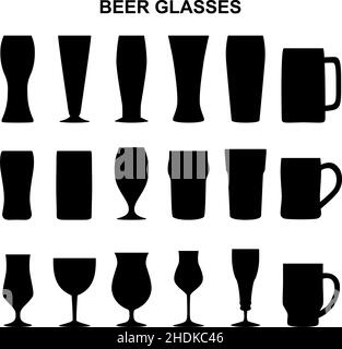 Set di silhouette di bicchieri da birra, illustrazione vettoriale Illustrazione Vettoriale