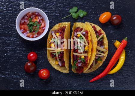 riempito, taco, tortilla, filledi, tacos, tortillas Foto Stock