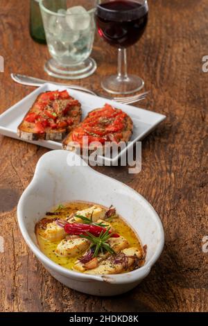 antipasto, halloumi, bruschetta, antipasti, halloumis, bruschette Foto Stock