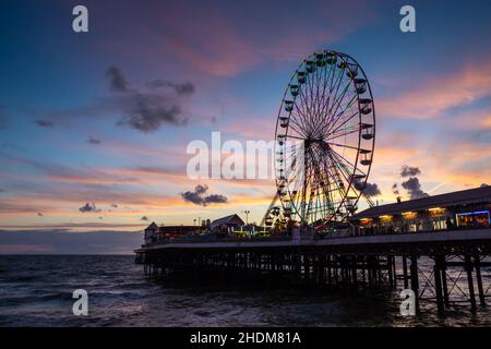 ruota panoramica, blackpool, molo centrale, ruote ferris, blackpool, moli centrali Foto Stock