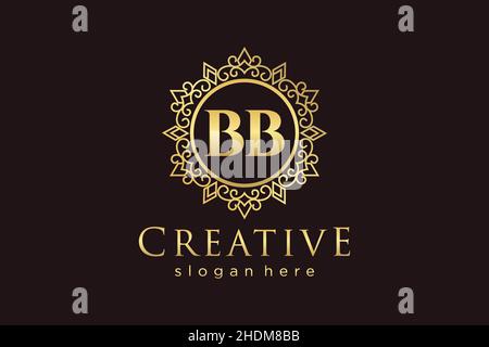 BB Initial Letter Luxury calligraphic femminile floreale a mano disegnato araldico monogramma antico vintage stile lusso logo design Premium Illustrazione Vettoriale