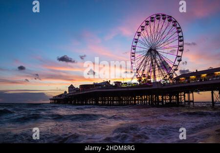ruota panoramica, blackpool, molo centrale, ruote ferris, blackpool, moli centrali Foto Stock