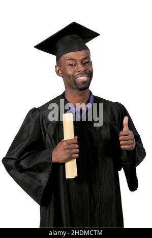 Giovane uomo nella sua graduazione accappatoi Foto Stock