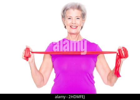 anziani attivi, fascia da sforzo, anziani, fit, vecchi, senior, senior, exercise bands, exercise, resistance band Foto Stock