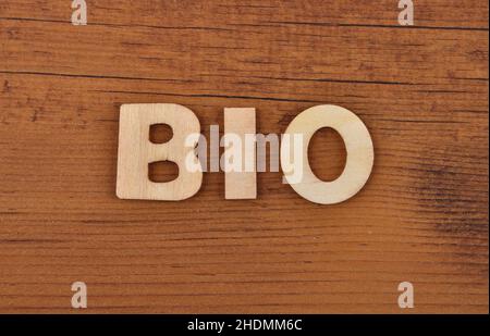 bio, lettere in legno, bios, lettera in legno Foto Stock