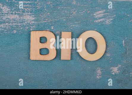 bio, lettere in legno, bios, lettera in legno Foto Stock