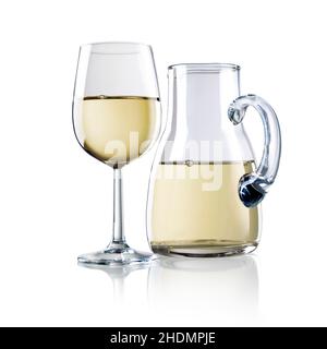 caraffa, bicchiere da vino, vino bianco, caraffe, bicchieri, vini bianchi Foto Stock