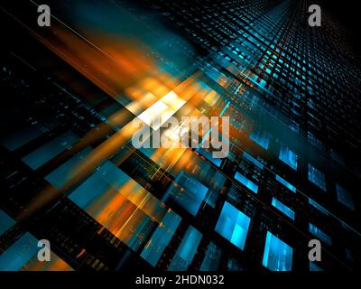 Superficie inclinata diagonalmente con celle e punti luminosi - illustrazione 3D Foto Stock