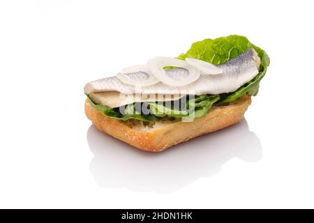 sandwich di pesce, aringhe sottaceto, sandwich di pesce Foto Stock