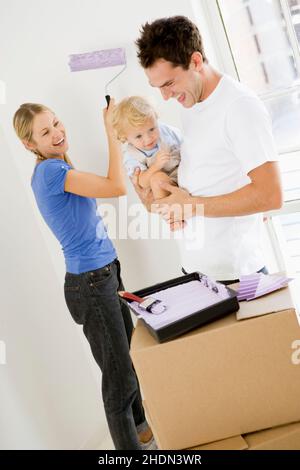 famiglia, cancellare, trasferirsi, ristrutturazione, famiglie, elimina, sposta, sposta, sposta, ricolloca, sposta, lavori di ristrutturazione Foto Stock