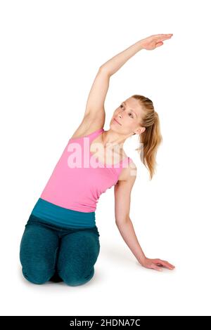 donna, ginnastica, stretching, femminile, femminile, signora, donne, esercitazione, esercitandosi, palestre, pilates, allunga Foto Stock