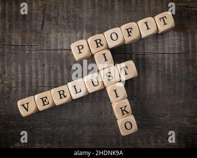 rischio, perdita, profitto, rischi, profitti Foto Stock