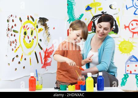 pittura, prescolare, governante, disegno, asilo nido, preschools, nanny Foto Stock
