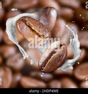 caffè, latte, chicchi di caffè, caffè, latte, chicchi di caffè Foto Stock