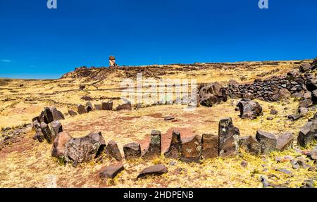 Sillustani, un cimitero pre-inca vicino a Puno in Perù Foto Stock