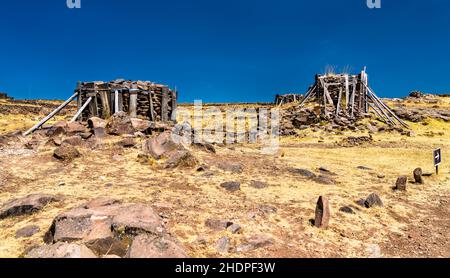 Sillustani, un cimitero pre-inca vicino a Puno in Perù Foto Stock