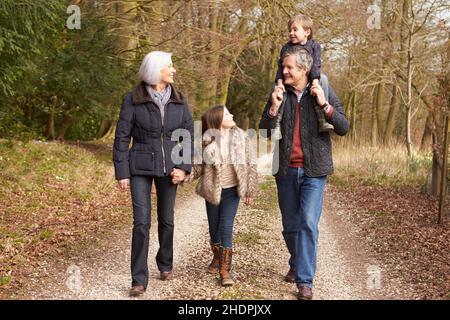 nonno, camminata, escursione in famiglia, nipoti, nonni, passeggiate, nipoti Foto Stock