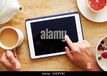 colazione, internet, mattina, wlan, tablet-pc, colazioni, internets, web, wlan, ipad, tablet pc Foto Stock